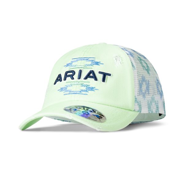 Ariat Damen CAP, mit Zopfloch, Distressed-Neon-Grün, Southwest Design
