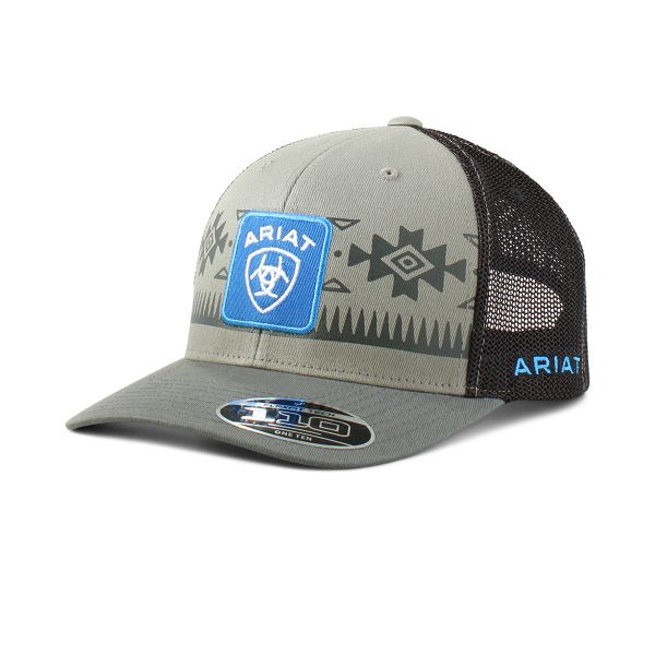 Ariat Herren CAP, Flexifit, Southwest Design, grey/black mit blauem Ariat Logo