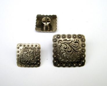 Antique Nickel Square Floral Berry Concho with Post