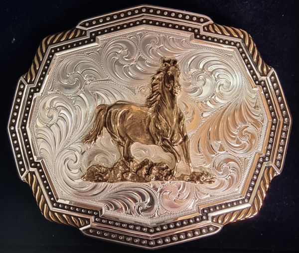 Montana Silversmiths Buckle oval/eckige Kanten "Pferd"