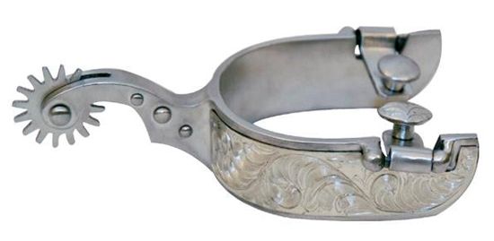 Damen Sporen, gebürstetes Edelstahl, graviert, with Dots