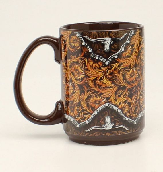 Kaffeebecher, Mug, Tooled Leather Floral braun Longhorn
