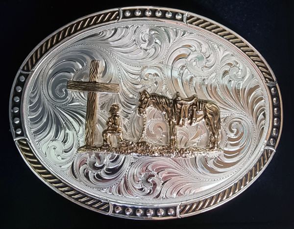 Montana Silversmiths Buckle oval "betender Cowboy"