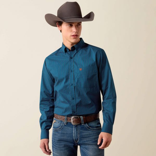 Ariat Herren Langarm-Shirt "Claude Fitted Western Shirt"-SAILOR BLUE MICRO GEOMETRIC PRINT