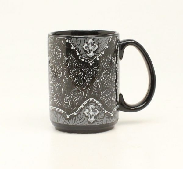 Kaffeebecher, Mug, Tooled Leather Floral black