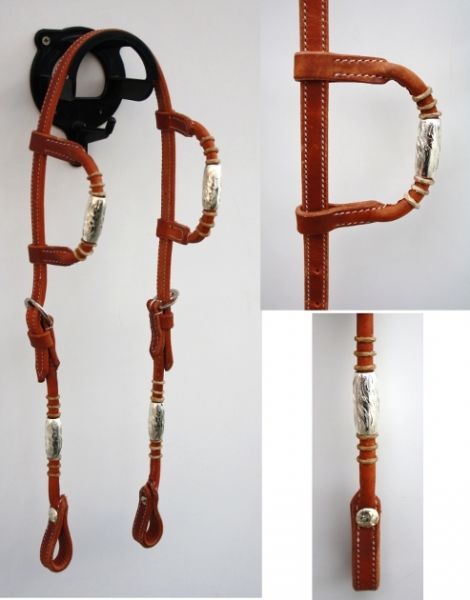 Kopfstück "EE Tack" - Harness - Round End's - Silver Pipe's / Rawhide - Doppeleinohr