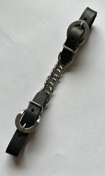 Kinnkette Leder schwarz, flach gedreht Edelstahl