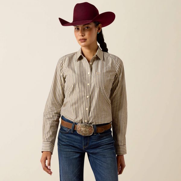 Ariat Damen Shirt, langarm "Kirby Stretch" CHOCOLATE PLUM STRIPE