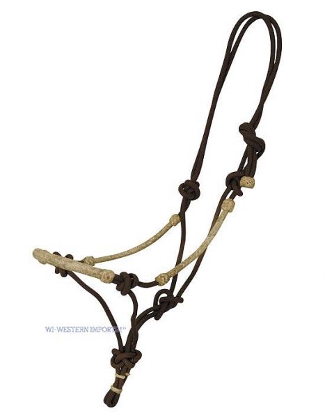 Knotenhalfter mit Rohhaut Nasen und Backenteil braun