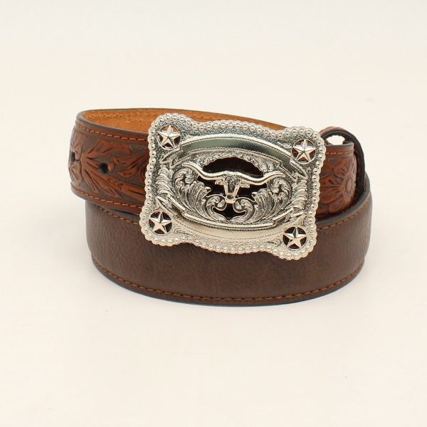 Gürtel Kinder, braun, mit rechteckiger Longhorn/Stern Schnalle