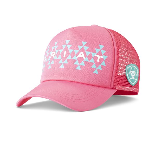 Ariat Damen CAP, Pink mit Aztekenmuster, mit Zopfloch