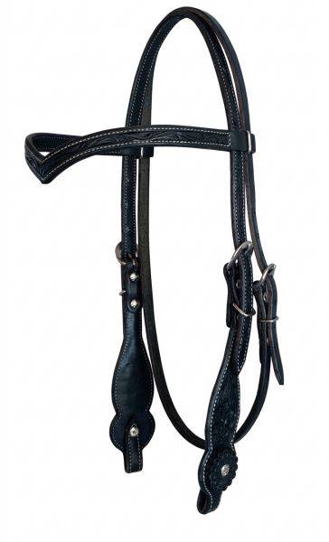 Kopfstück "V"-Stirnband, Floraler Punzierung, Black