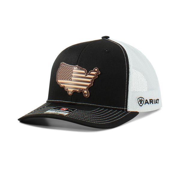 Ariat Herren CAP, black, mit Leder USA-Flaggen-Patch