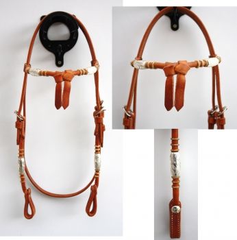 "EE Tack" - Kopfstück - Harness - Round End's - Silver Pipe's / Rawhide - Fut. Stirnband