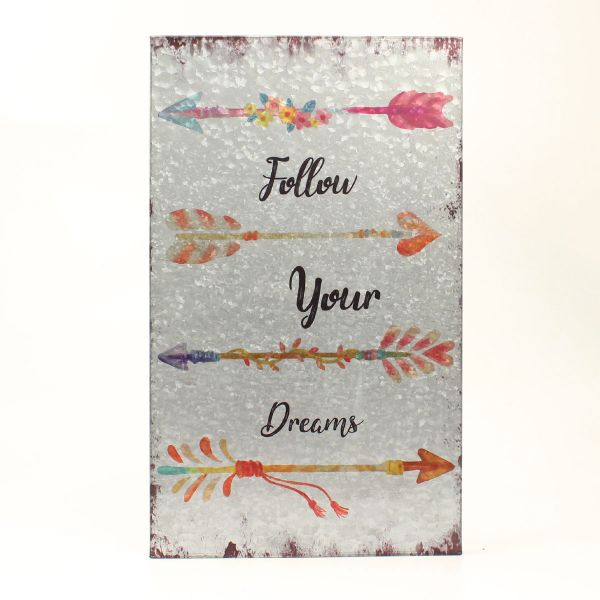 Wandschild aus Metall "Follow your dreams"-Schriftzug