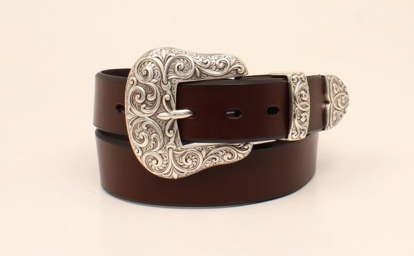 Gürtel Damen, Ariat, glatt mit verziertem Buckle, brown