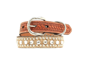 Hundehalsband Leder braun mit Fell Strass und NIeten