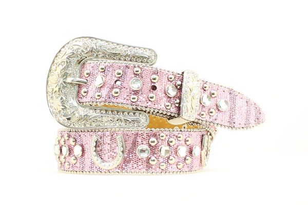 Gürtel Kinder,rosa, mit Strass, Hufeisenmotiv