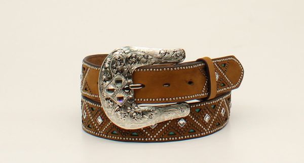 Gürtel Damen mit Strassteinen, Basket Muster, Southwest-Buckle