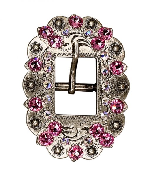Schnalle Antique Silber mit Swarowski Strass in Pink & AB 5/8"