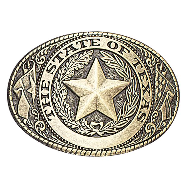 Gürtelschnalle, Buckle, oval, "State of Texas", messingfarben