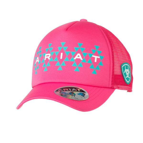 Ariat Girls CAP, in pink, mit Zopfloch, Aztekenprint türkis