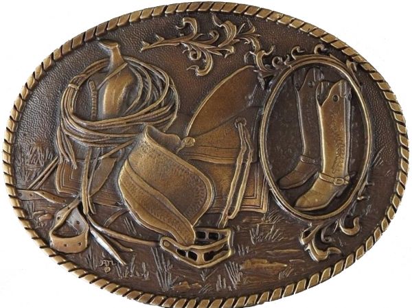 Montana Silversmiths Gürtelschnalle, Buckle, Saddle with Rope and Boots