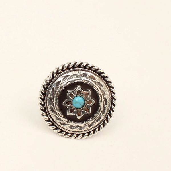 Halstuchring (Scarf Slide) rund, mit Blumenmotiv und Türkisstein