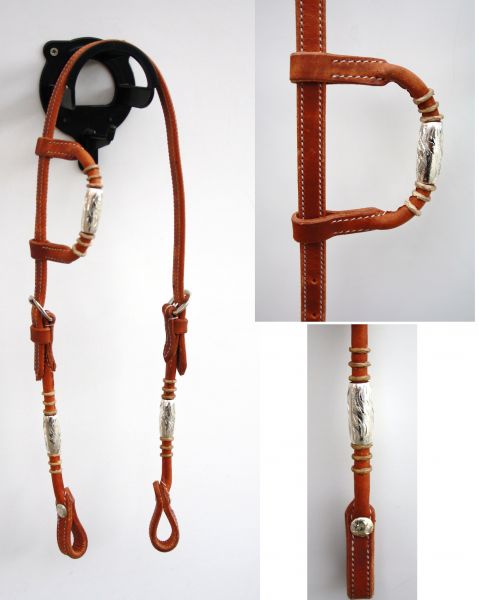 Kopfstück "EE Tack"- Harness - Round End's - Silver Pipe's / Rawhide - Einohr