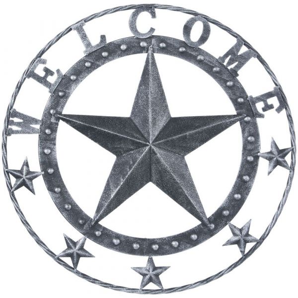 Metallschild Welcome Stern antiksilber