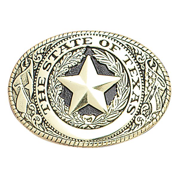 Gürtelschnalle, Buckle, oval, "State of Texas", goldfarben