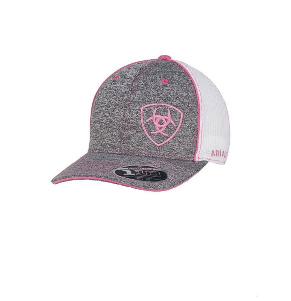 Ariat Damen CAP, Flexifit, grau meliert mit rosa Streifen
