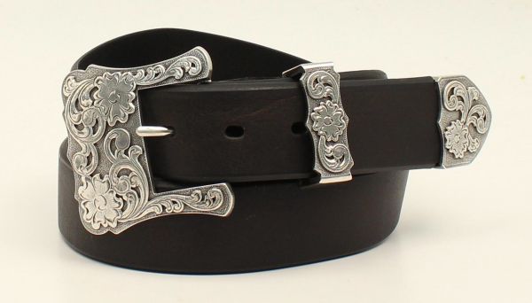 Gürtel Damen, glatt in black mit Floral Buckle