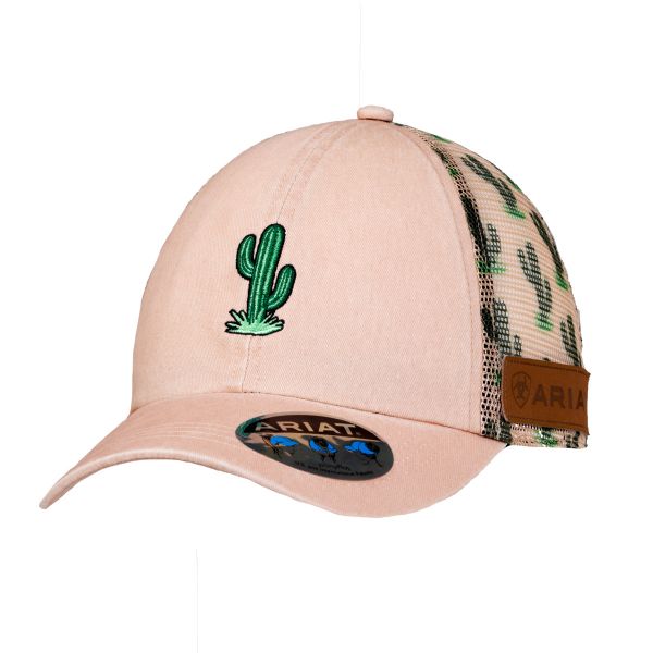 Ariat Girls CAP, in rosa mit Zopfloch und Kaktus Stickerei