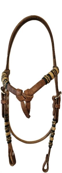 Kopfstück, Harness, 2-Ohr, Futurity Stirnband, Rawhide umflochten